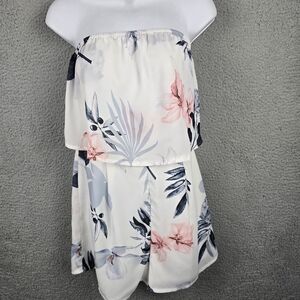 Parisian 8 Floral Strapless Romper Zipper White Pink Summer Resort Trendy Y2K